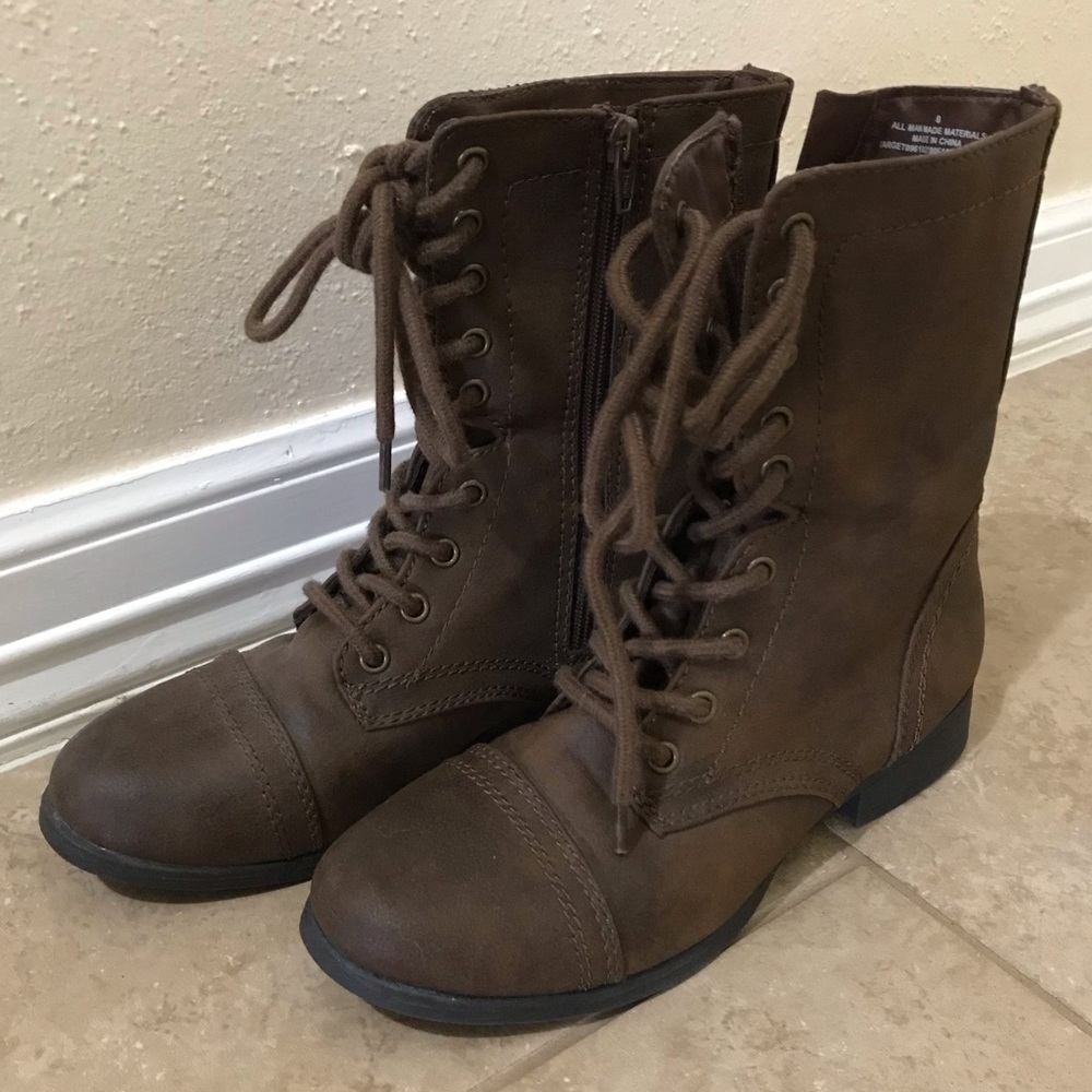 Brown combat boots